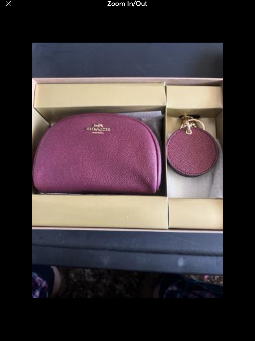 Coach Burgundy Pebbled Leather Cosmetic Pouch with Coin Charm